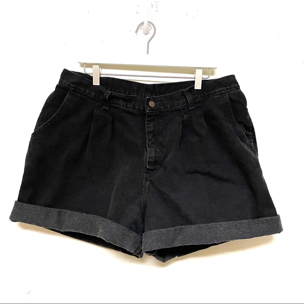 Vintage Lee Black Pleated Jean Shorts High Rise 18